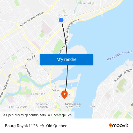 Bourg-Royal/1126 to Old Quebec map