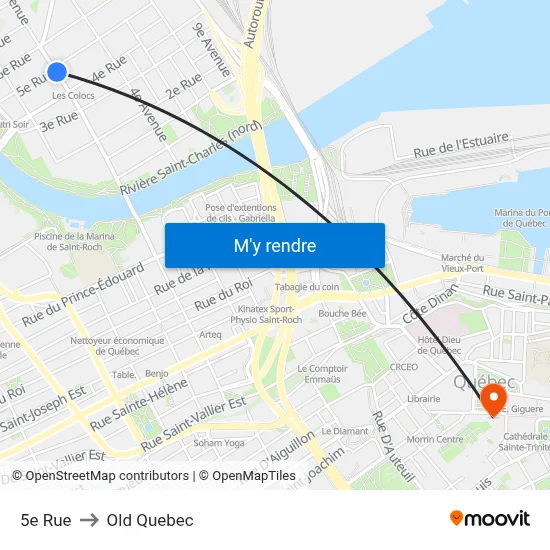 5e Rue to Old Quebec map