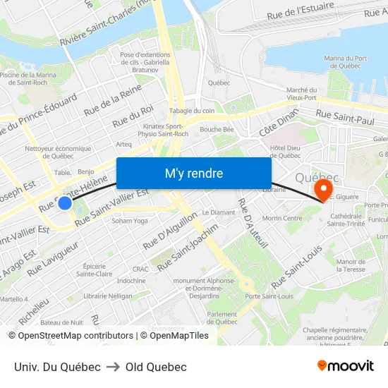 Univ. Du Québec to Old Quebec map
