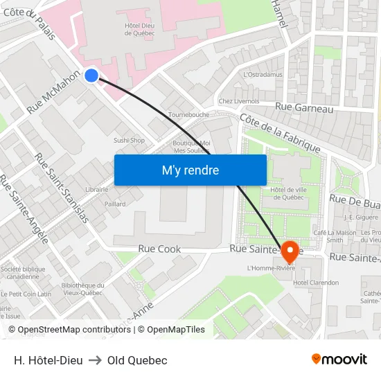 H. Hôtel-Dieu to Old Quebec map