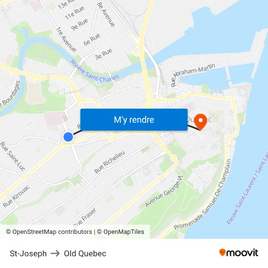 St-Joseph to Old Quebec map