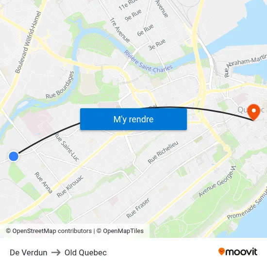 De Verdun to Old Quebec map