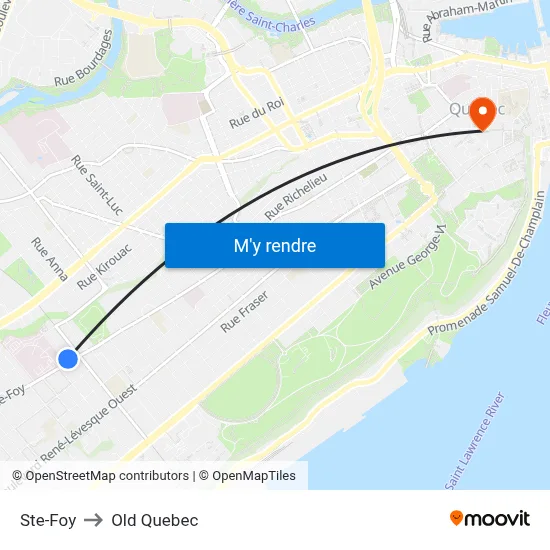 Ste-Foy to Old Quebec map