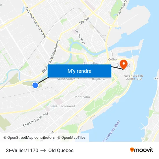 St-Vallier/1170 to Old Quebec map