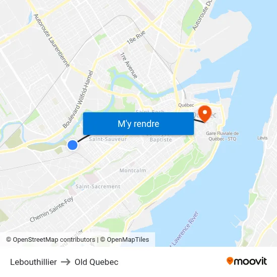 Lebouthillier to Old Quebec map