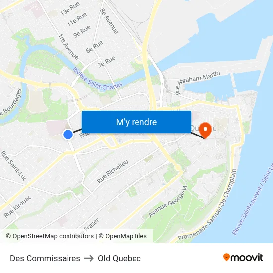 Des Commissaires to Old Quebec map