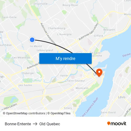 Bonne-Entente to Old Quebec map