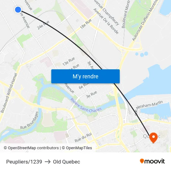 Peupliers/1239 to Old Quebec map