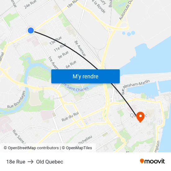 18e Rue to Old Quebec map