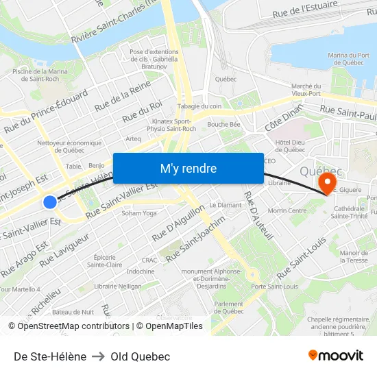 De Ste-Hélène to Old Quebec map