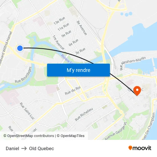 Daniel to Old Quebec map