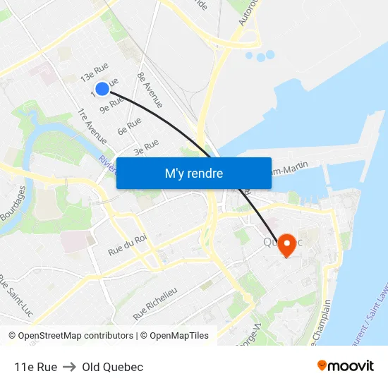 11e Rue to Old Quebec map