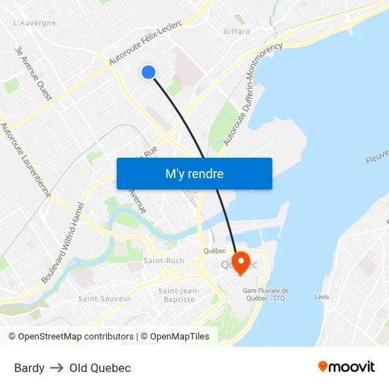 Bardy to Old Quebec map