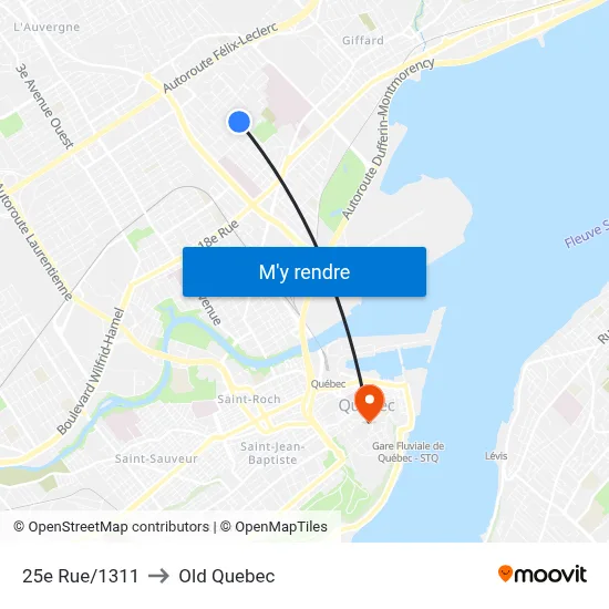 25e Rue/1311 to Old Quebec map