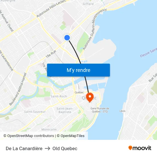 De La Canardière to Old Quebec map