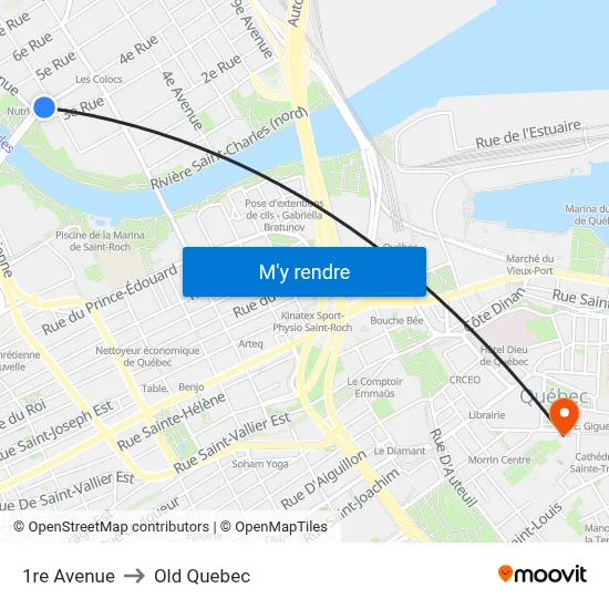 1re Avenue to Old Quebec map