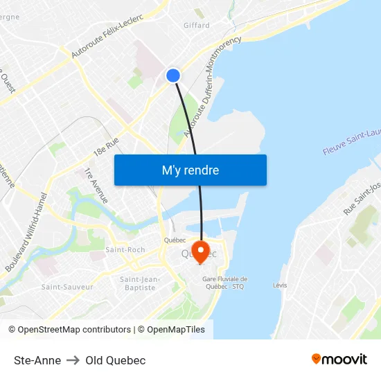 Ste-Anne to Old Quebec map