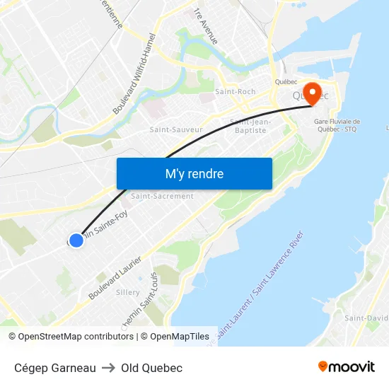 Cégep Garneau to Old Quebec map