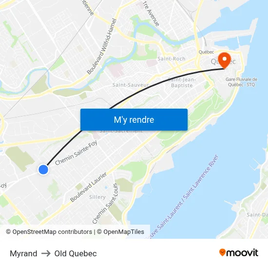 Myrand to Old Quebec map