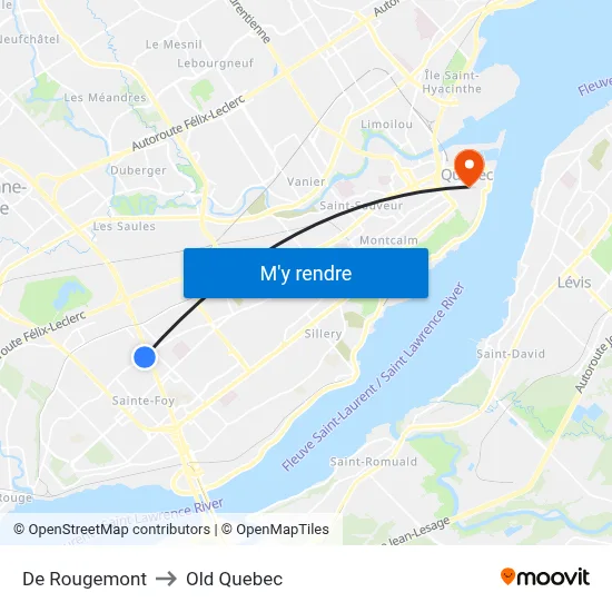 De Rougemont to Old Quebec map