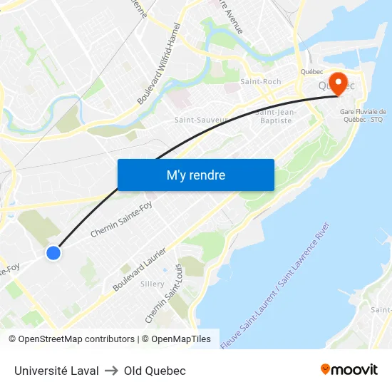 Université Laval to Old Quebec map