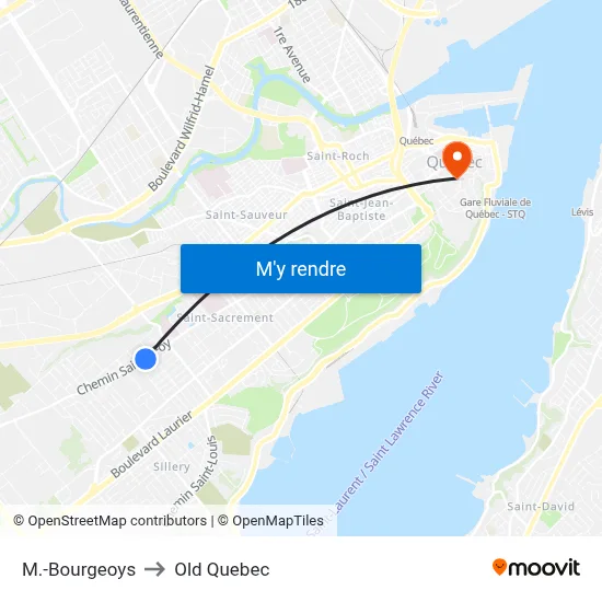 M.-Bourgeoys to Old Quebec map