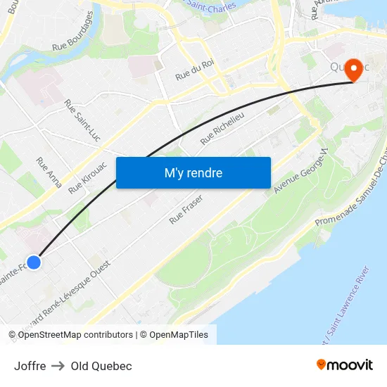 Joffre to Old Quebec map