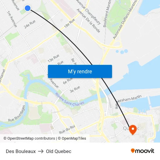 Des Bouleaux to Old Quebec map