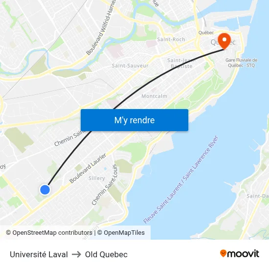 Université Laval to Old Quebec map