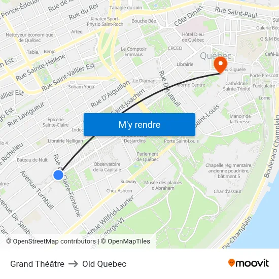 Grand Théâtre to Old Quebec map