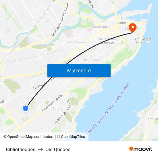 Bibliothèques to Old Quebec map