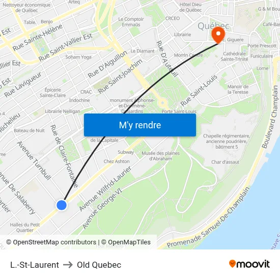 L.-St-Laurent to Old Quebec map