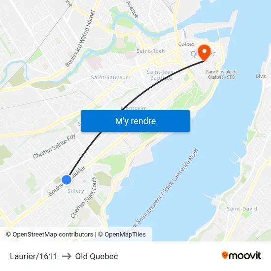 Laurier/1611 to Old Quebec map