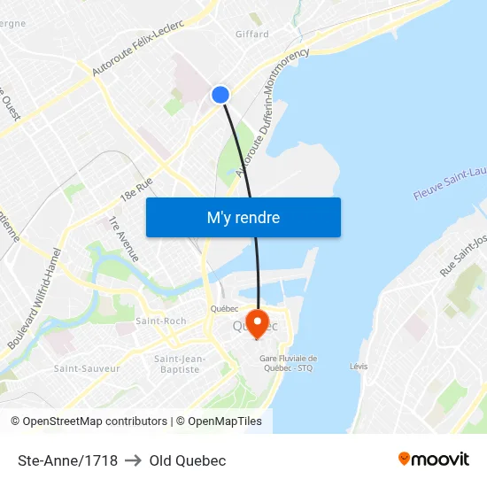 Ste-Anne/1718 to Old Quebec map