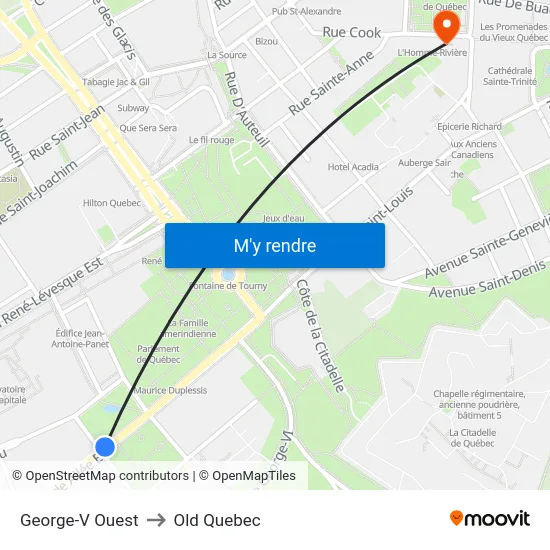 George-V Ouest to Old Quebec map