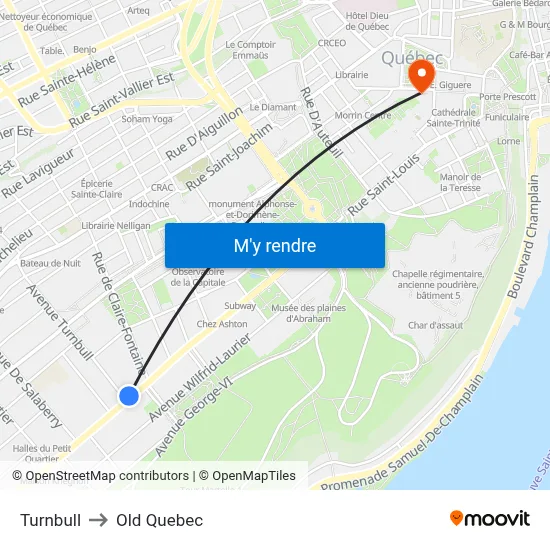Turnbull to Old Quebec map
