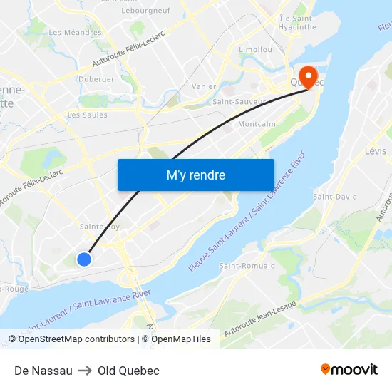 De Nassau to Old Quebec map