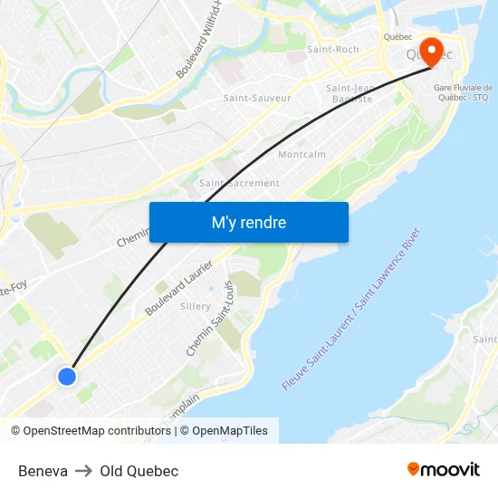 Beneva to Old Quebec map