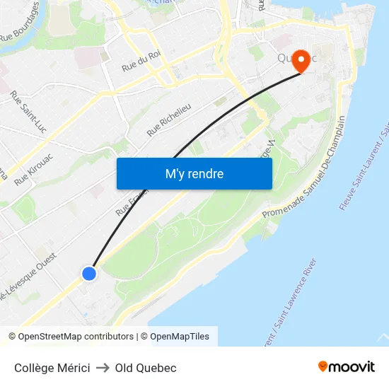 Collège Mérici to Old Quebec map