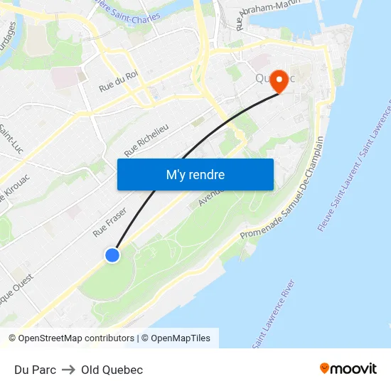 Du Parc to Old Quebec map