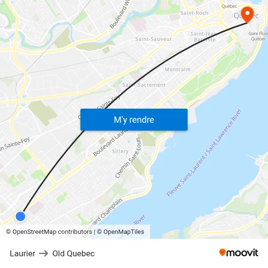 Laurier to Old Quebec map