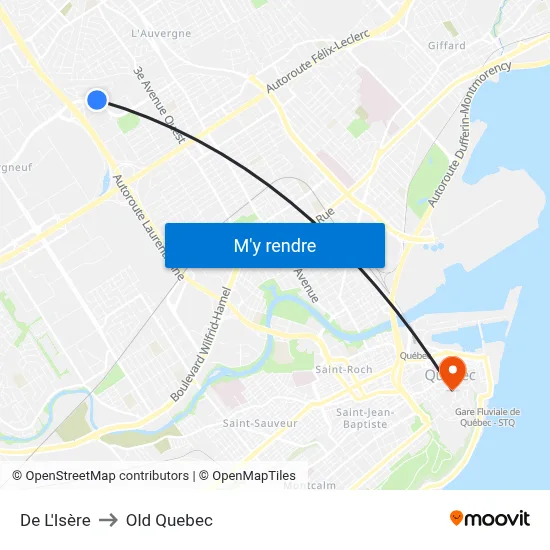 De L'Isère to Old Quebec map