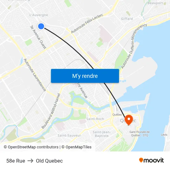 58e Rue to Old Quebec map