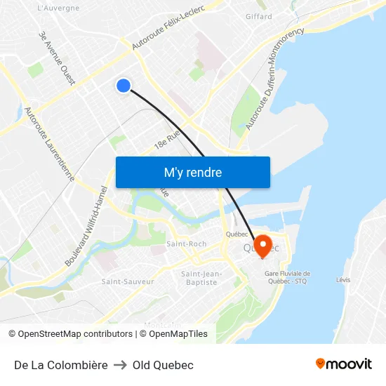 De La Colombière to Old Quebec map