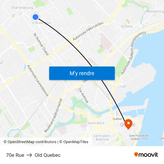 70e Rue to Old Quebec map