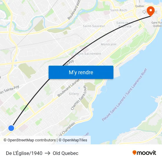 De L'Église/1940 to Old Quebec map