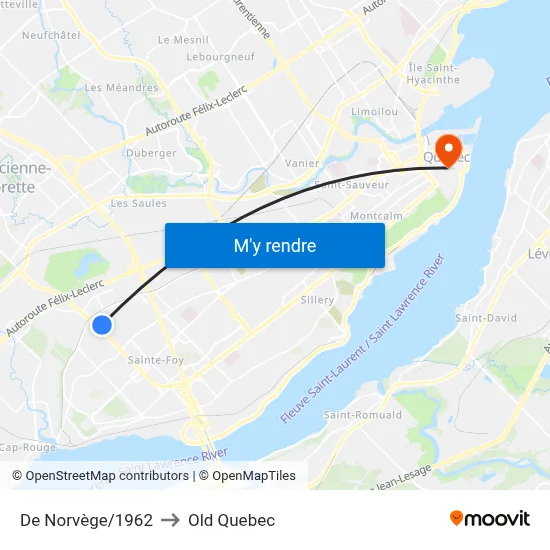 De Norvège/1962 to Old Quebec map