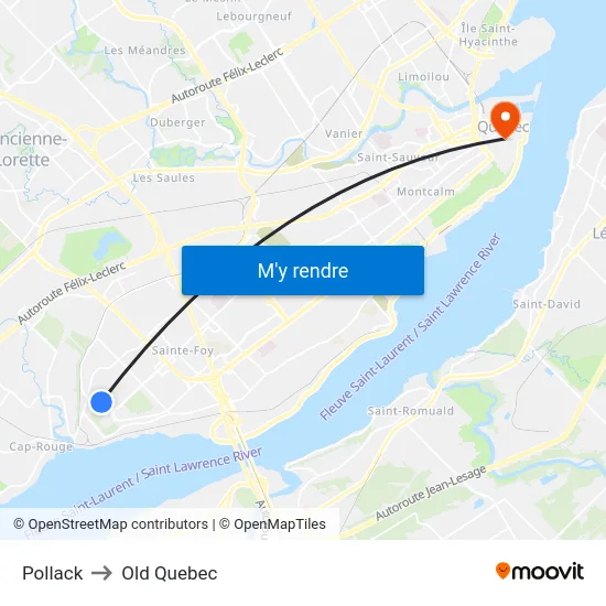 Pollack to Old Quebec map