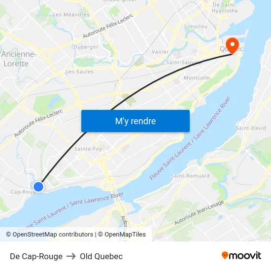 De Cap-Rouge to Old Quebec map