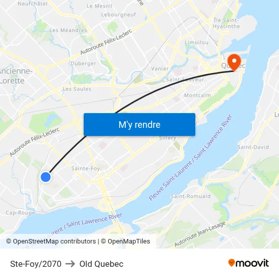 Ste-Foy/2070 to Old Quebec map